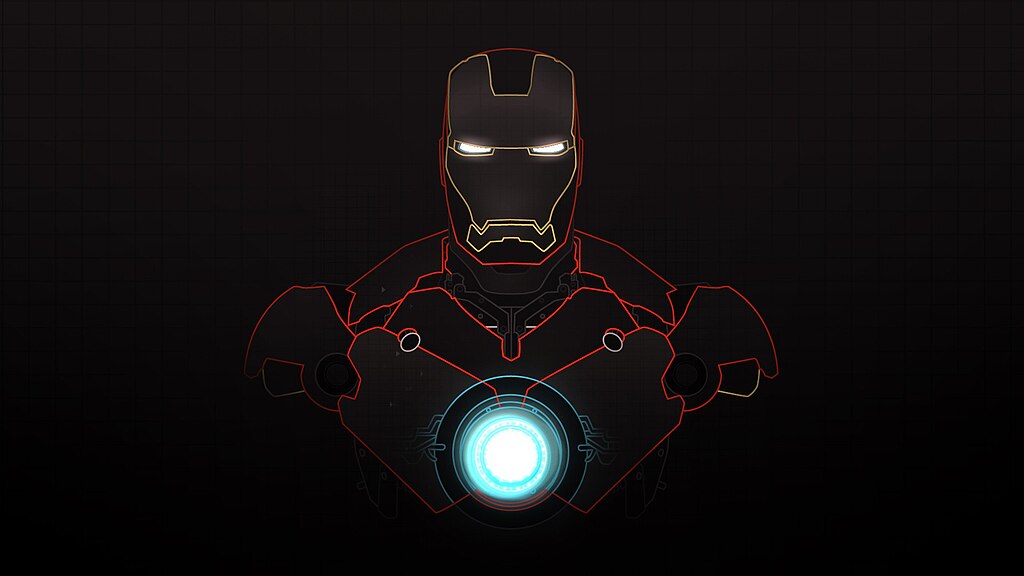 Iron Man with glowing eyes and glowing chest