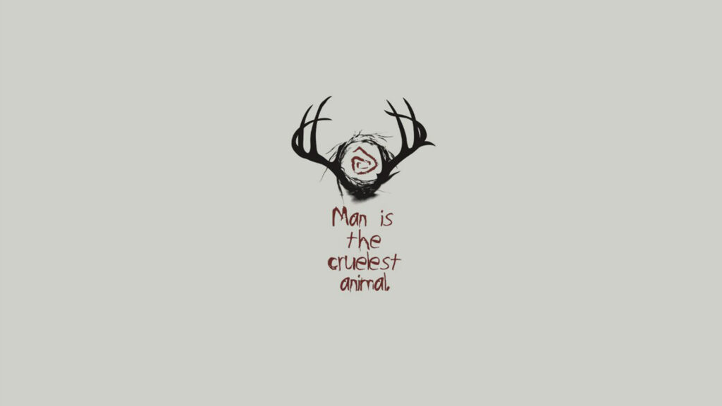 True Detective wallpaper featuring deer antlers and a red spiral with man is the cruelest animal text